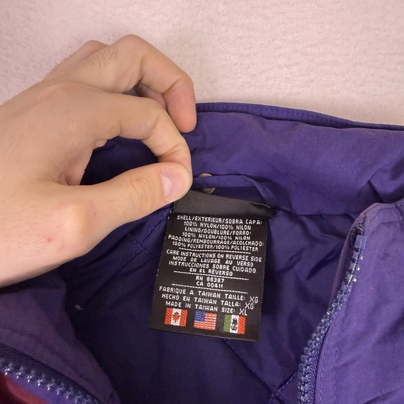 Vintage 90s Adidas Big Logo Wrap Around Puffer Jacket XL Blue Maroon Quilted - Picture 3 of 10